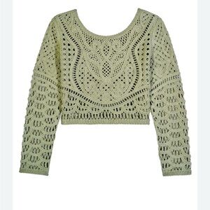 House of Harlow 1960 Sage Crochet Crop Top Cardigan 100% Cotton